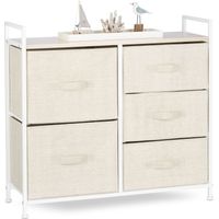 Relaxdays estantería con 5 cajones de tela, cajonera universal, metal y madera, 77,5x83x29 cm, beige