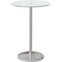 High Top Bar Table, Round Kitchen Table with Tempered Glass Top and Steel Base, Bistro Table for 2 People, Clear