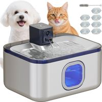 Fontaine à eau automatique pour chat en acier inoxydable 5 L avec lumière LED, pompe et filtre ultra-silencieux, couleur argent.