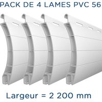Pack de 4 lames PVC 2200mm – Hauteur 56mm – Coloris blanc – Lames recoupables pour volets roulants manuels – Lakal