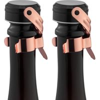 Lot de 2 bouchons pour bouteilles de champagne et de vin, en acier inoxydable avec silicone alimentaire, joint étanche et réutilisable – Or rose-AquaForge