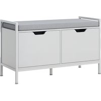 Banco Zapatero para Entrada Recibidor con Asiento Cojín Extraíble para 4 Pares de Zapatos 84x35x50 cm Blanco