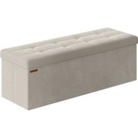 Songmics – Banc de rangement pouf en velours avec couvercle – 2 boîtes de rangement – Séparateur amovible – 38 x 110 x 38 cm – Capacité 300 kg – Blanc crème