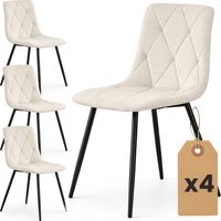 4er Set Samt-Polsterstühle, gesteppt MILO Beige mit schwarzen Beinen