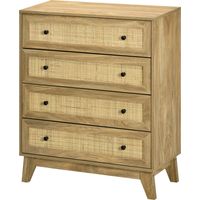 Cómoda 4 cajones cajonera madera frontales ratán cannage 80x35x95 cm