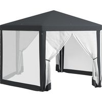 Gartenpavillon, 6-eckig, Netzvorhänge, Metallgestell, 3,94x3,412x2,5m, Dunkelgrau