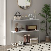 Table console d’entrée fine avec table ouverte - 100x30x87 cm - meuble console en acier et en carton - blanc