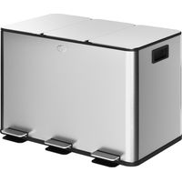 Cubo de basura de acero inoxidable 3 compartimentos 3x10L con pedal, cierre suave y cubo extraíble Plata