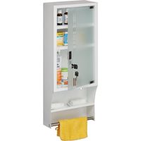 Relaxdays Medizinschrank, Glastür, abschließbar, 4 Fächer, HBT 65x27x12 cm, für Medikamente, Arzneischrank hängend, weiß