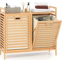 Costway – Panier à linge en bambou 75 L – 2 compartiments amovibles – Étagère supérieure pour détergents – Design à lattes pour ventilation
