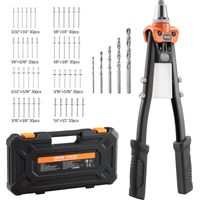 VEVOR Riveteuse Manuelle a Deux Mains, Kit deOutils a Riveter Complet, pour Metal Automobile Maison, Pince a Rivet Aveugle avec 230 Rivets, 5 Embouts Interchangeables, 5 Forets et 1 Mallette