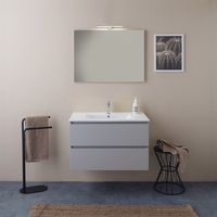 Schwebendes Badezimmermöbel 80Cm Weissbuche Mit Spiegel 80X60 Barcellona