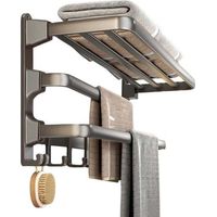 Porte Serviettes Mural Aluminium Sans Perçage Support Salle de Bains Gris