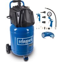 Scheppach Compresseur d’air HC35V – 1500 W – Compresseur vertical – Pression 10 bar – Cuve 30 L – Puissance d’aspiration 180 L/min – Sans huile – Tuyau spiralé 10 m et 13 accessoires inclus
