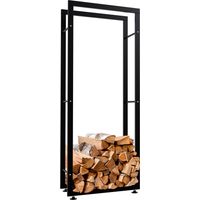 Leñero, estante de soporte para leña para chimenea, 150x60x25 cm, metal negro 100003556