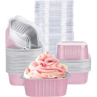 Mini Cake Pans With Lids - 5 Oz Square Aluminum Foil Baking Cups - Disposable Dessert Cups For Parties Weddings Picnics - 40 Pack