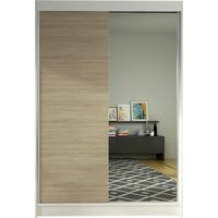 Armoire Closico Salvor I, Blanc + Sonoma chêne, 200x120x58cm, Portes d'armoire: Coulissantes, Nombre d'étagères: 5