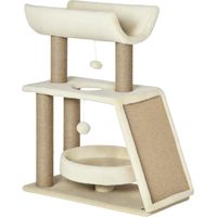 Krabpaal inclusief speelgoed en kattenmand, 60 cm x 30 cm x 76 cm, crème + naturel