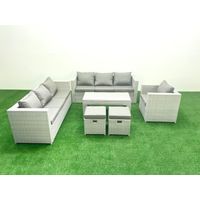Fimous Polyrattan Gartenmöbel-Set im Freien mit Rechteckiger Couchtisch Sessel 2 kleine Fußhockern Hellgrau gemischt