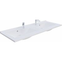 Plan double vasque rectangulaire 120 cm – Résine de synthèse blanche – Dosseret 1,5 cm pour éviter les infiltrations – Fabrication européenne – Creazur