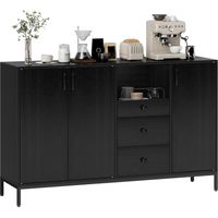 HOMCOM aparador de 3 puertas, aparador de salón con 3 cajones, estantes ajustables, para cocina, entrada, comedor, dormitorio, negro, 143,5x40x90 cm