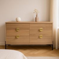 Comò con 6 cassetti e superficie in effetto legno scanalato 124 cm VALLO
