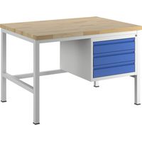 RAU, Établi sur piétement, 3 tiroirs taille L, profondeur 900