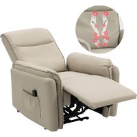 Fauteuil massant électrique similicuir beige avec repose-pieds