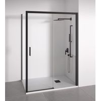Paroi de douche angulaire 1 coulissante + 2 fixes - Verre 6mm - Noir mat - Largeur 135-140 x 67-70cm - Porte gauche - Hauteur 195cm