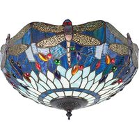 Interiors Dragonfly Blue - 2 luci medie a filo soffitto bronzo scuro chiaro, blu, vetro stile Tiffany, E27