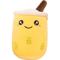 Peluche coussin Bubble Tea, modèle tasse de thé au lait, coloris jaune, hauteur 35 cm