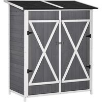 Gartenschrank Geräteschuppen mit 2 Tür Geräteschrank mit Asphaltdach Gartenlagerschrank Antidumping Design mit Bodennägel Tannenholz Grau+Weiß 139 x 75 x 160 cm