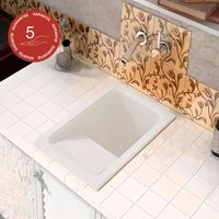 Poalgi – Évier à encastrer 1 bac blanc – Cuve RocStone® antibactérienne – Résistance à l'impact 12 kgf/m2 – Inclus bonde et gabarit d'installation