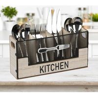 Main Model A: Wooden Cutlery Box with 4 Compartments, Table Cutlery Container, Decorative Cutlery Organizer, Cutlery Basket, Kitchen Utensil Holder for Forks