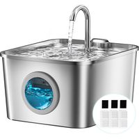 Fontaine à eau pour chat en acier inoxydable : fontaine à eau de 2,6 L avec câble, ultra-silencieuse, avec LED, filtre à charbon actif, 3 filtres et 3 éponges
