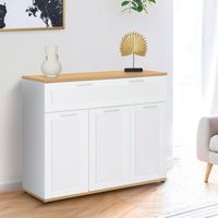VITO Aparador de 3 puertas con 1 cajón blanco y encimera de madera de 100 cm
