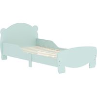 Lettino per Bambini con Testiera e Pediera a Orso e 2 Sponde Laterali, in Legno, 143.5x80x55 cm, Verde
