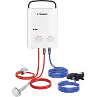 CAMPLUX Tragbare Gas-Wassererwärmer 5L/min 10kW, Durchlauferhitzer mit Propan/Butan-Gas - AY132P43 - 30/37 mbar - Weiß - Mit Wasserpumpe
