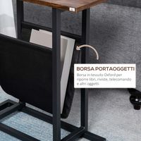 Mesa de centro de acero envejecido – Funda de almacenamiento de tela Oxford – 49 x 19 x 55 cm – Marrón y negro