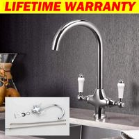 Swivel Twin Lever Kitchen Sink Mixer Taps Chrome Monobloc Basin Tap, Traditional Basin Twin Lever Brass Chrome Cloakroom Taps