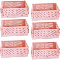 6 Caisse Pliable Plastique, Empilable Cagettes avec Poignée, Panier Rangement pour Chambre à Coucher, Bureau, Cuisine (Rose, 20×15×9cm)