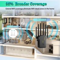 NALOOKAMIC Répéteur WiFi, Amplificateur WiFi, Repeteur WiFi Puissant 1200Mbps Double Bande 5GHz & 2.4GHz, WiFi Booster, WiFi Extender avec 6 Antennes, LAN/WAN Ports, Mode Répéteur/Routeur/AP