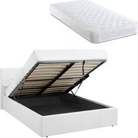 LUNA 4FT Small Double White Ottoman Storage Bed Gas Lift & 17cm Thick Spring Mattress