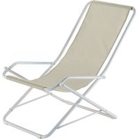 Poltrona Basculante Da Esterno Linea Dondolina Con Telaio In Acciaio Bianco E Telo In Texfil Beige