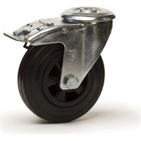 Roulette à oeil pivotante à frein diamètre 160 mm roue caoutchouc noir - 135 Kg