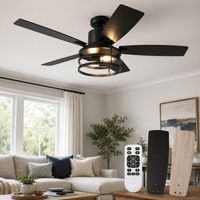 HEMVOR Ventilateur de Plafond Style Rustique Américain 5 Pales Télécommande 112cm