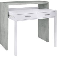 Konsolentisch Billings, Schreibtisch mit ausziehbarer Platte, PC-Schreibtisch mit 2 Schubladen, cm 99x36h88, Zement und Weiß