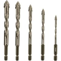 Forets hélicoïdaux excentriques robustes, jeu de 5 forets pour maçonnerie, adaptés au béton, au verre, à la brique, au ciment, aux carreaux, au bois, etc., forets de 5/32" à 1/2".