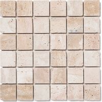 Mosaïque travertin beige 4,8x4,8 cm – Plaque 30,5x30,5 cm – Épaisseur 0,9 cm pour murs et sols intérieurs – Utilisation en douche