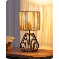 EDISHINE Tischlampe Wohnzimmer, E14 Nachttischlampe Vintage für Schlafzimmer, 29 cm, inkl. 4W LED-Leuchtmittel, 2700K Warmweiß, Boho Tischleuchte mit gewebtem Papierseil-Schirm in Metallgitter-Optik,